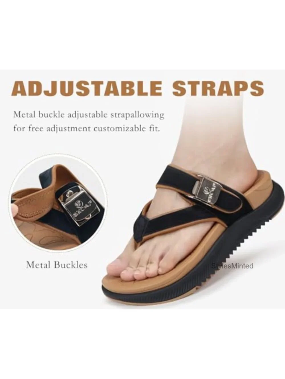 Women's Orthopedic Platform Flip Flops with Arch Support, Faux Leather